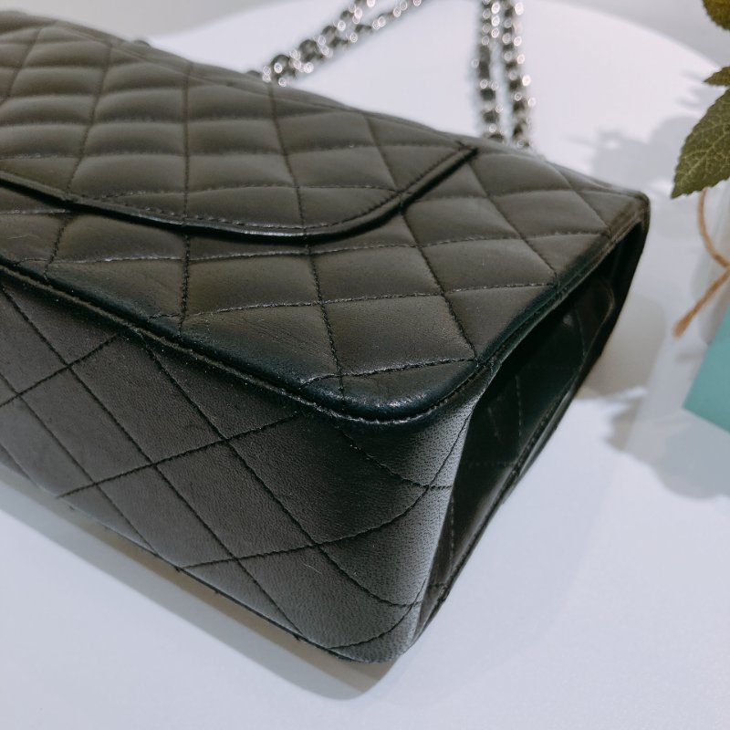 TW4732 Chanel香奈兒 經典黑銀皮穿鏈翻蓋包中號 菱格紋荔枝牛皮  Classic Double Flap Bag 25cm Lambskin Black x PHW-8