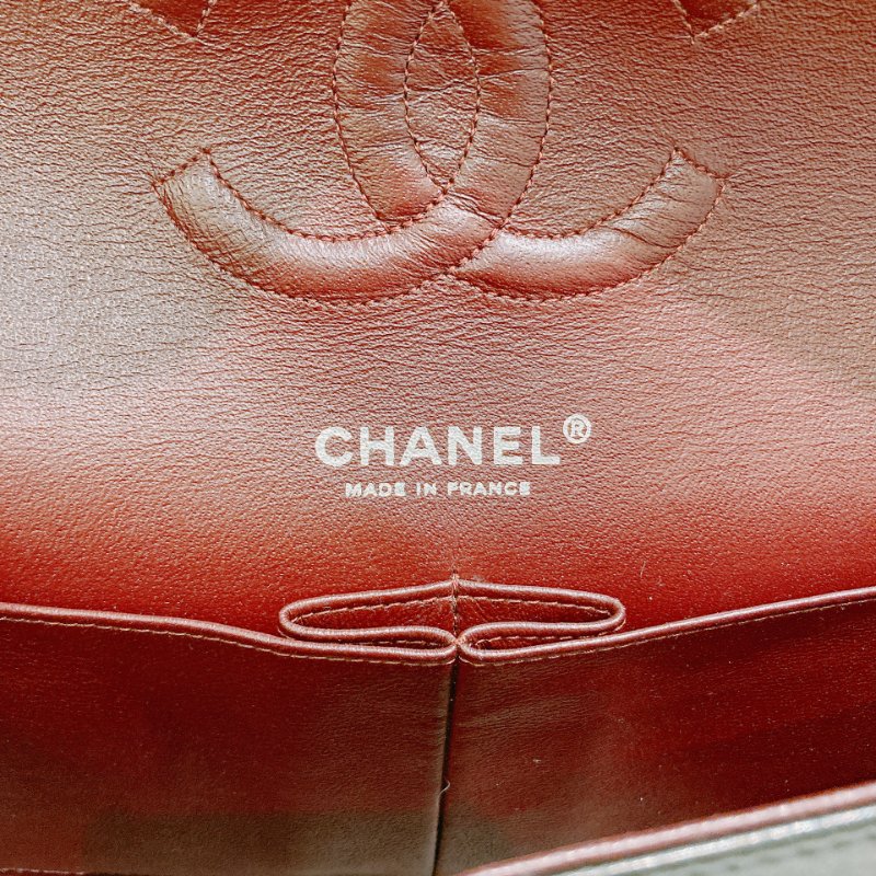 TW4732 Chanel香奈兒 經典黑銀皮穿鏈翻蓋包中號 菱格紋荔枝牛皮  Classic Double Flap Bag 25cm Lambskin Black x PHW-11