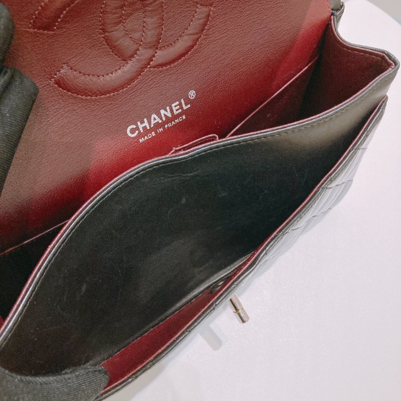 TW4732 Chanel香奈兒 經典黑銀皮穿鏈翻蓋包中號 菱格紋荔枝牛皮  Classic Double Flap Bag 25cm Lambskin Black x PHW-12