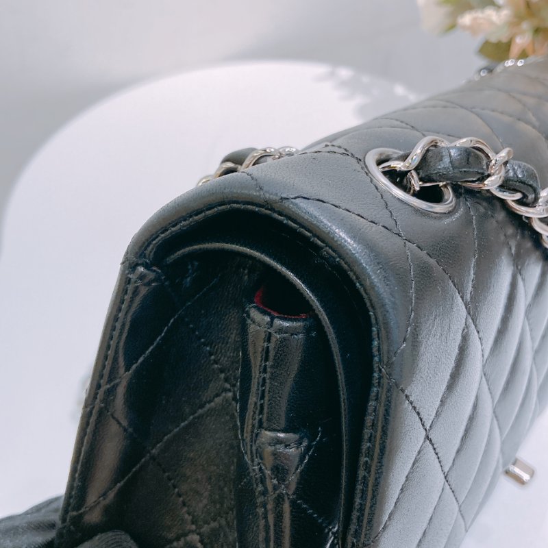 TW4732 Chanel香奈兒 經典黑銀皮穿鏈翻蓋包中號 菱格紋荔枝牛皮  Classic Double Flap Bag 25cm Lambskin Black x PHW-17