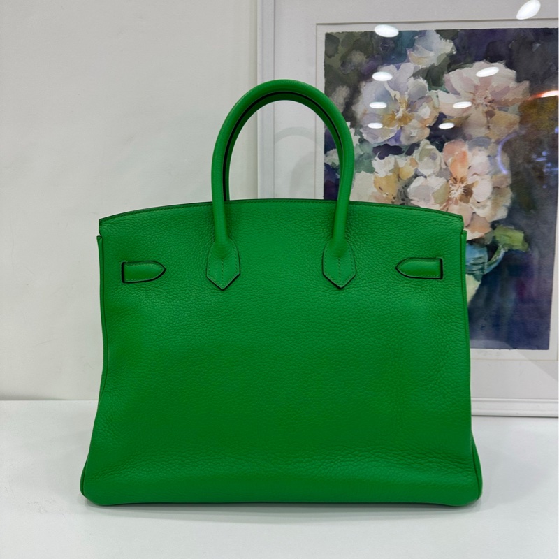 愛馬仕 Birkin35 竹子綠金扣框R刻 原始好成色-2