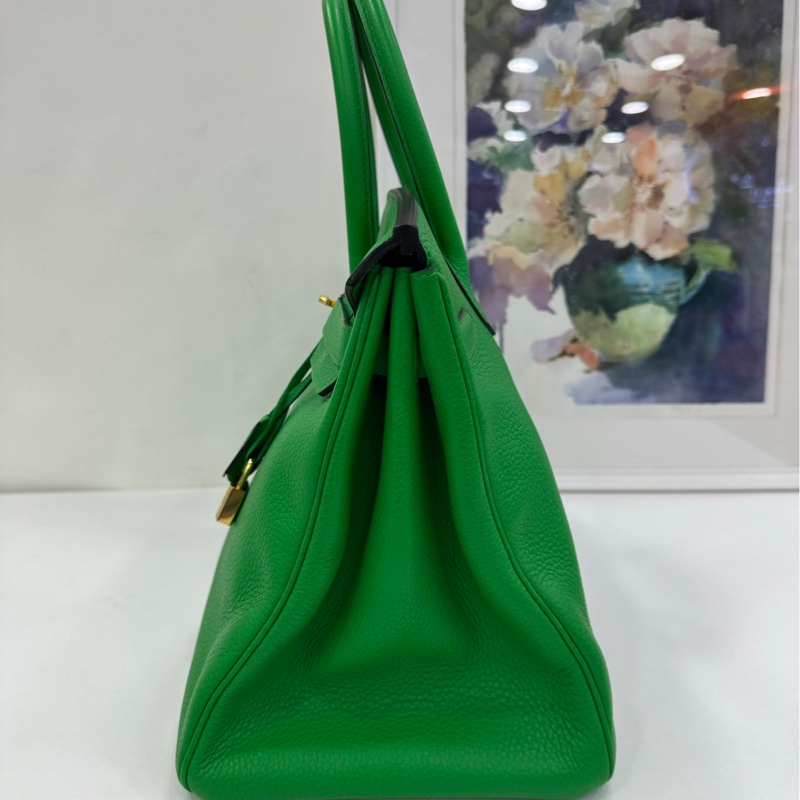 愛馬仕 Birkin35 竹子綠金扣框R刻 原始好成色-3