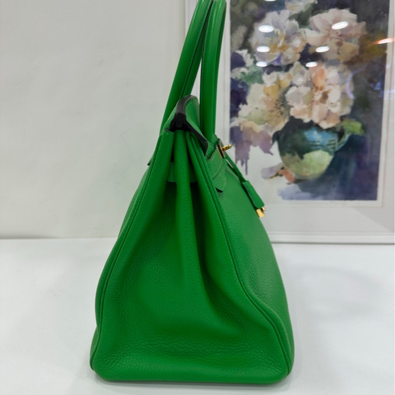 愛馬仕 Birkin35 竹子綠金扣框R刻 原始好成色-4