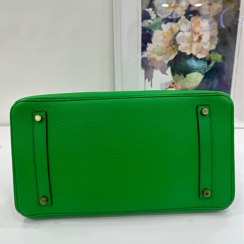 愛馬仕 Birkin35 竹子綠金扣框R刻 原始好成色-5