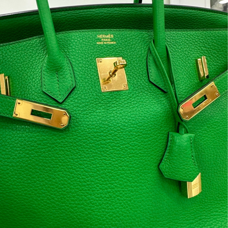 愛馬仕 Birkin35 竹子綠金扣框R刻 原始好成色-7
