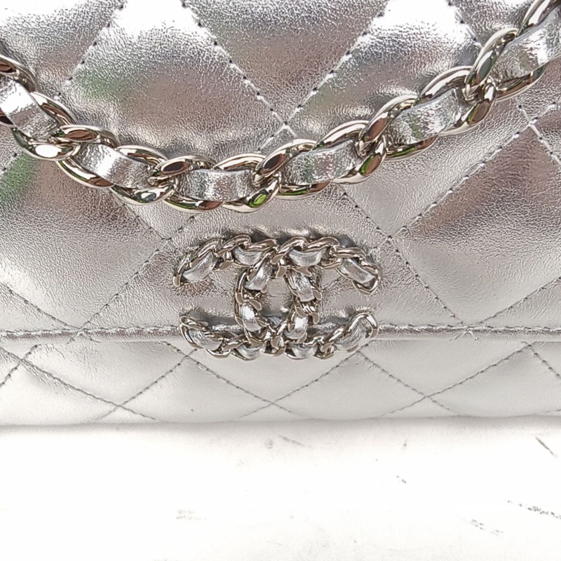 CHANEL 銀色牛皮銀扣25SKelly14.5雙皮穿鏈肩背包-4