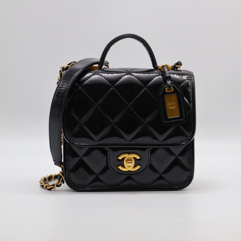 CHANEL 22K漆皮豆腐包 - 黑金-0