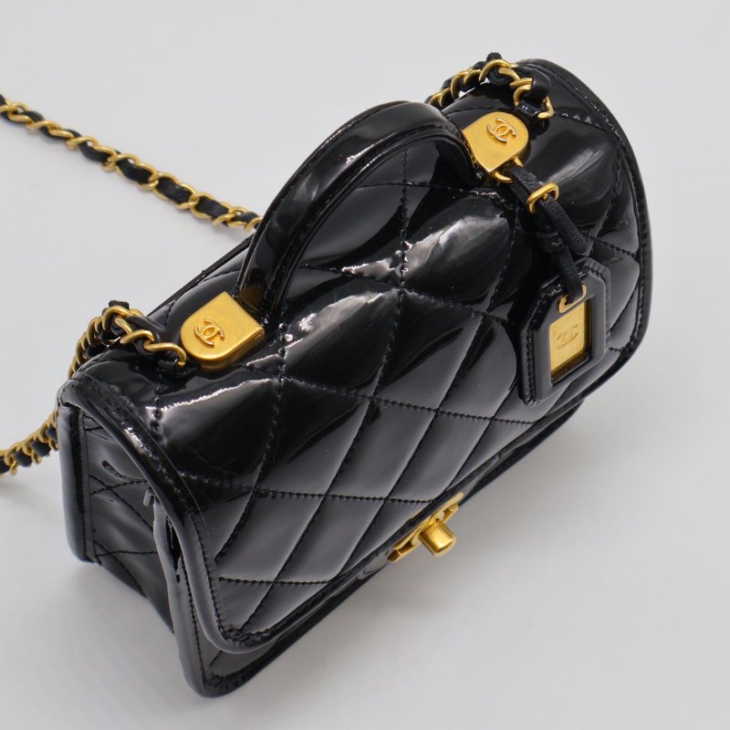CHANEL 22K漆皮豆腐包 - 黑金-4