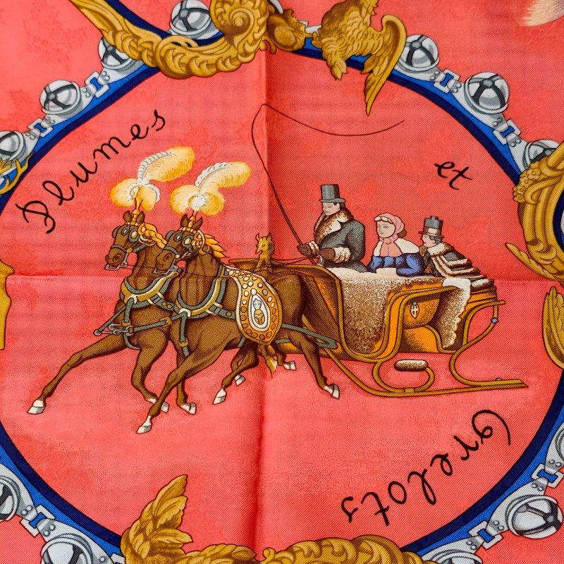 hermes 愛馬仕 紅色絲巾 90*90 閒置成色-4