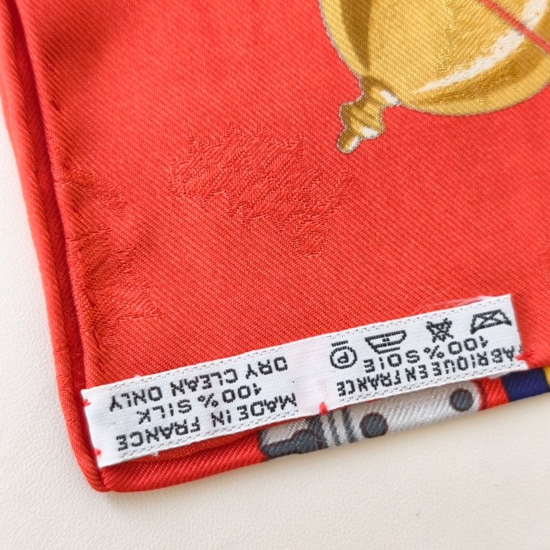 hermes 愛馬仕 紅色絲巾 90*90 閒置成色-5