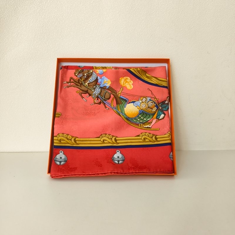hermes 愛馬仕 紅色絲巾 90*90 閒置成色-6