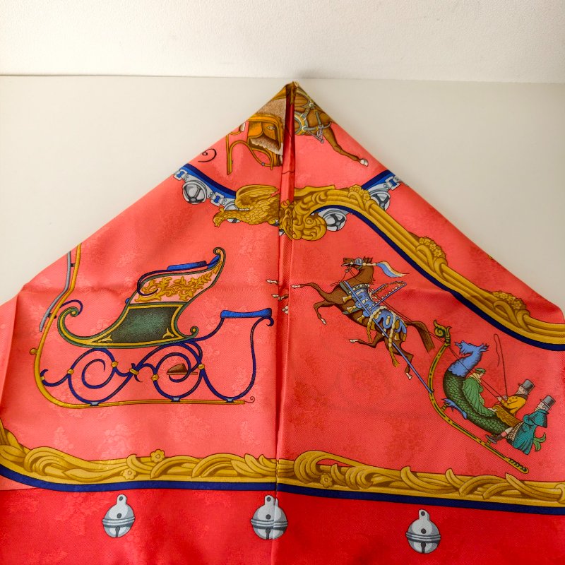 hermes 愛馬仕 紅色絲巾 90*90 閒置成色-7