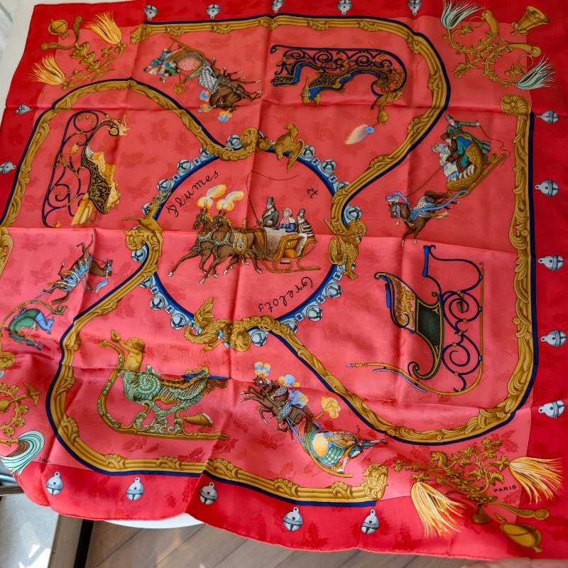hermes 愛馬仕 紅色絲巾 90*90 閒置成色-9