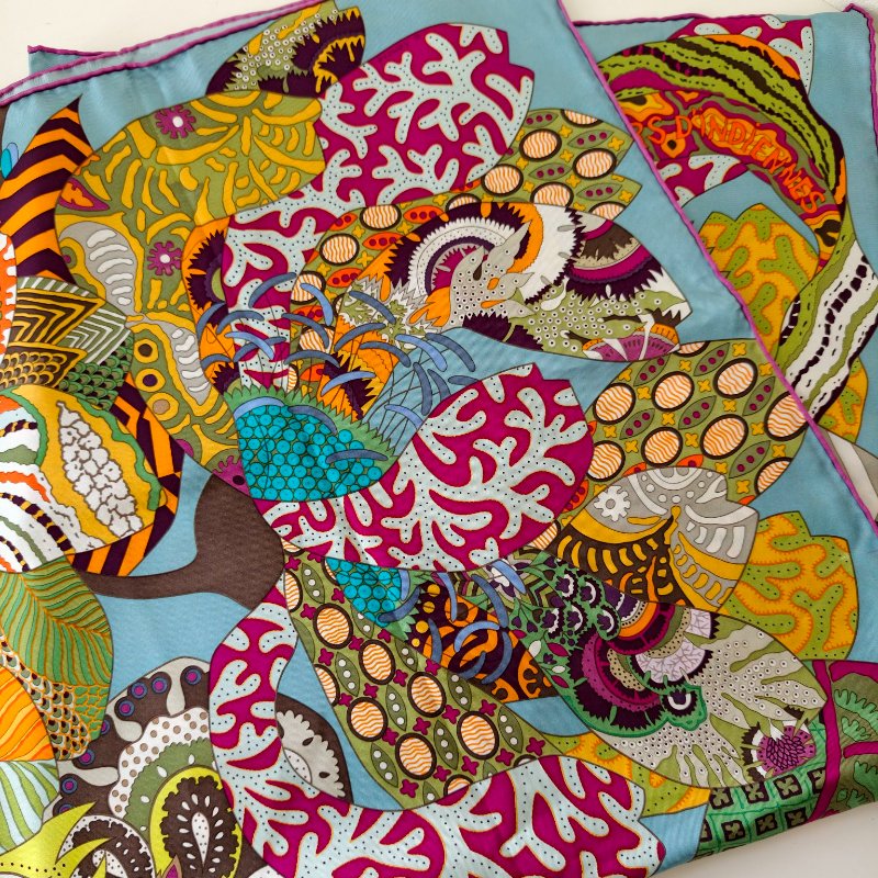 hermes 愛馬仕 藍色絲巾 88*88 閒置成色-5