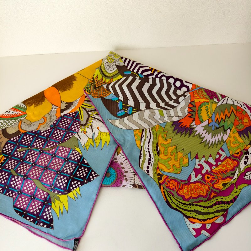 hermes 愛馬仕 藍色絲巾 88*88 閒置成色-7