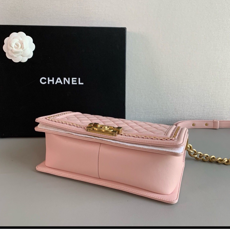 【大全套有購證❗️97新 ✨ 全網最低價！】絕版宮廷款 Chanel香奈兒 leboy 中號 櫻花粉色牛皮 單肩包 鏈條斜挎包 （下單前先詢問庫存❗️）-2