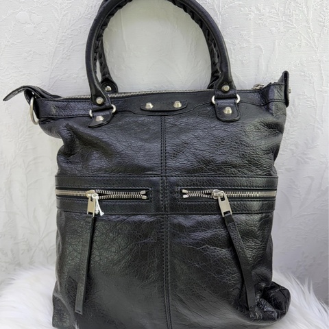 BALENCIAGA Agneau Classic Hardware Square Tote Black