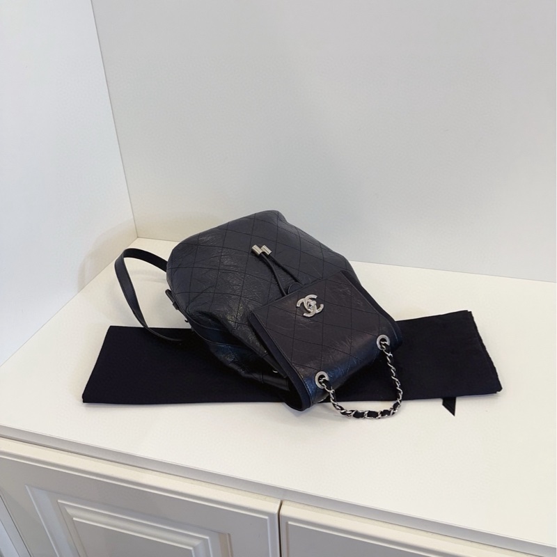 【99新🆕 】Chanel  黑銀油蠟皮菱格雙肩包小書包 背包-2