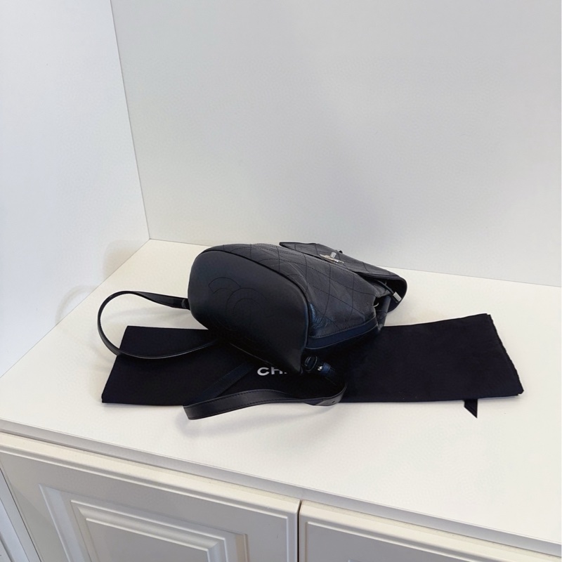 【99新🆕 】Chanel  黑銀油蠟皮菱格雙肩包小書包 背包-4