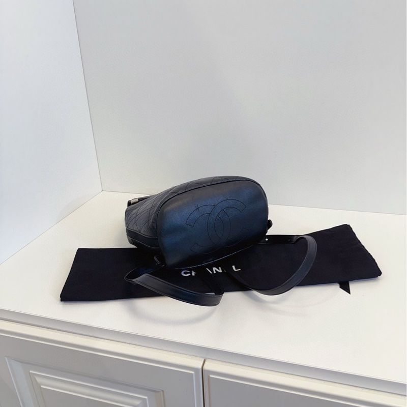【99新🆕 】Chanel  黑銀油蠟皮菱格雙肩包小書包 背包-5