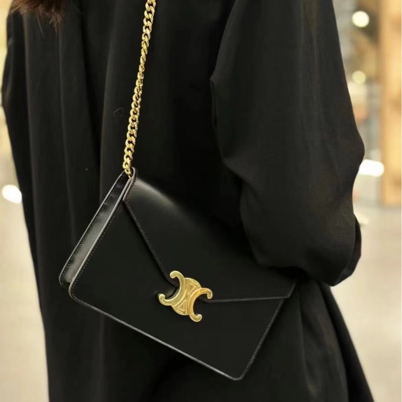 CELINE黑金牛皮凱旋MARGO下蓋信封側背包10L033DPV-1