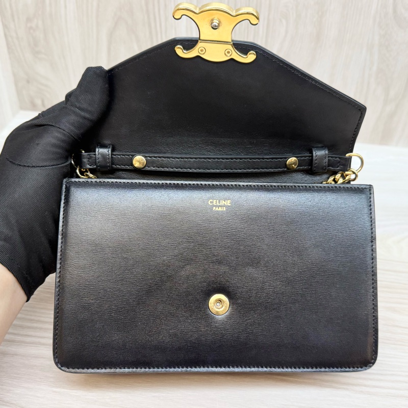 CELINE黑金牛皮凱旋MARGO下蓋信封側背包10L033DPV-9