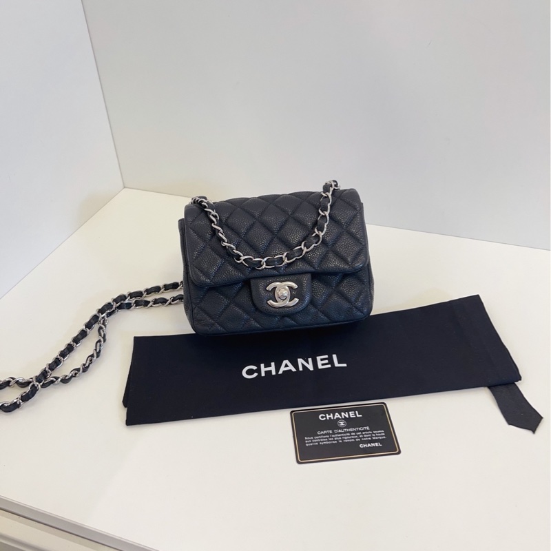 【98新🆕】Chanel 黑銀魚子醬CF方胖子斜挎手提包-0