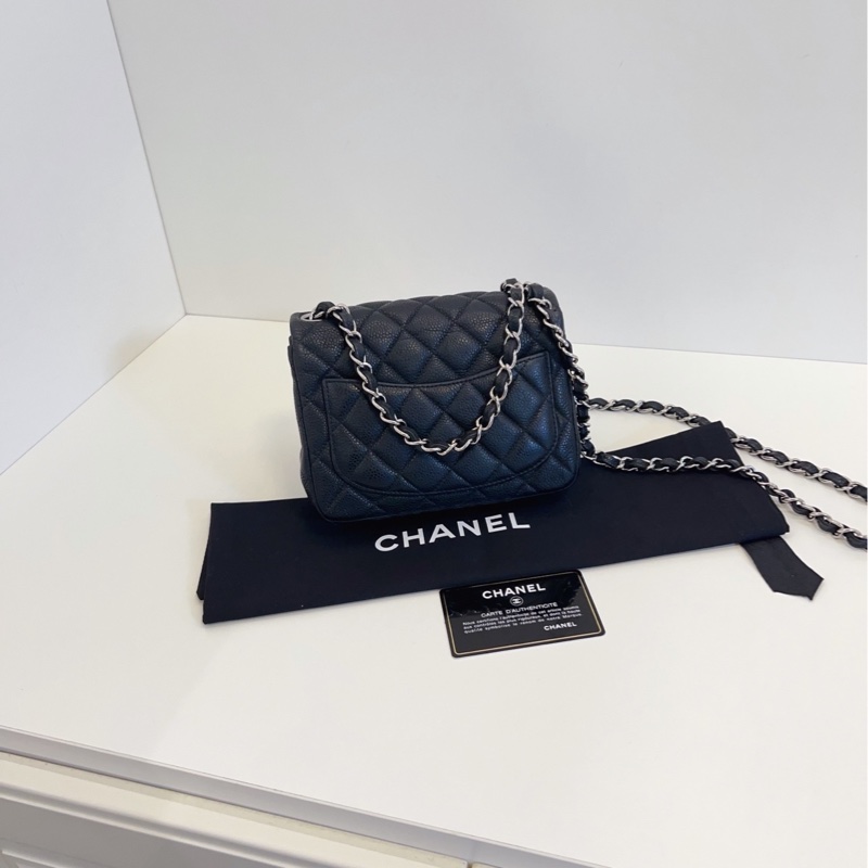 【98新🆕】Chanel 黑銀魚子醬CF方胖子斜挎手提包-1