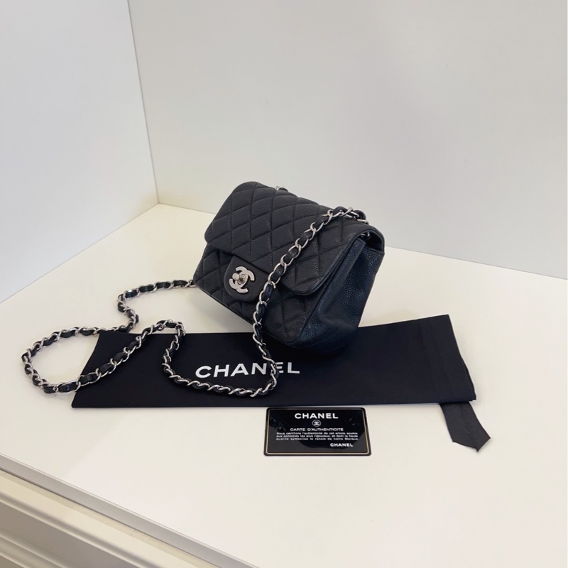 【98新🆕】Chanel 黑銀魚子醬CF方胖子斜挎手提包-2