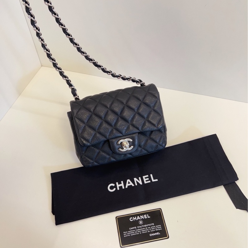 【98新🆕】Chanel 黑銀魚子醬CF方胖子斜挎手提包-3