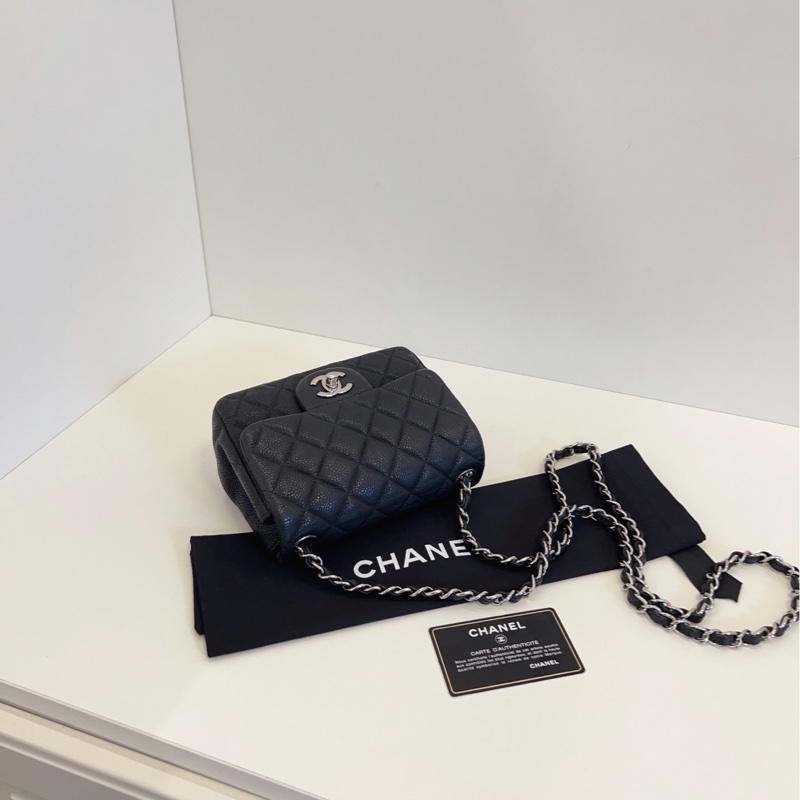 【98新🆕】Chanel 黑銀魚子醬CF方胖子斜挎手提包-4