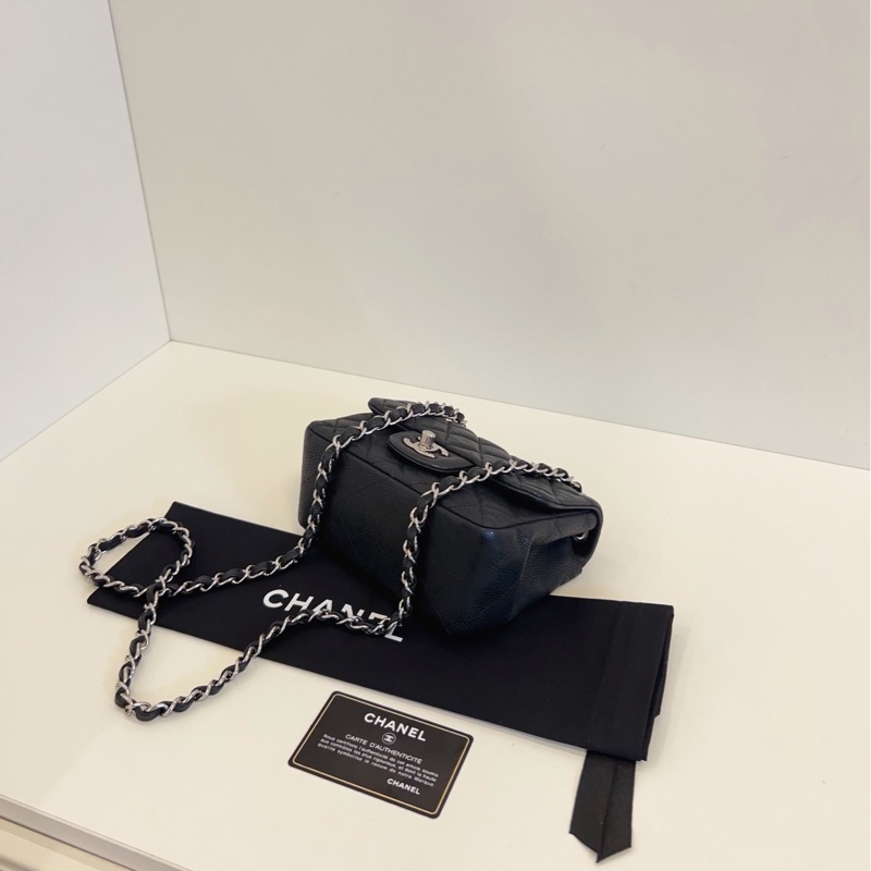【98新🆕】Chanel 黑銀魚子醬CF方胖子斜挎手提包-6