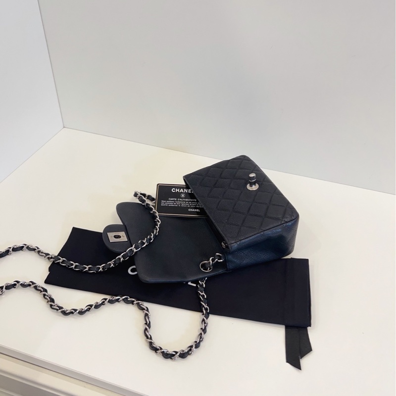 【98新🆕】Chanel 黑銀魚子醬CF方胖子斜挎手提包-7