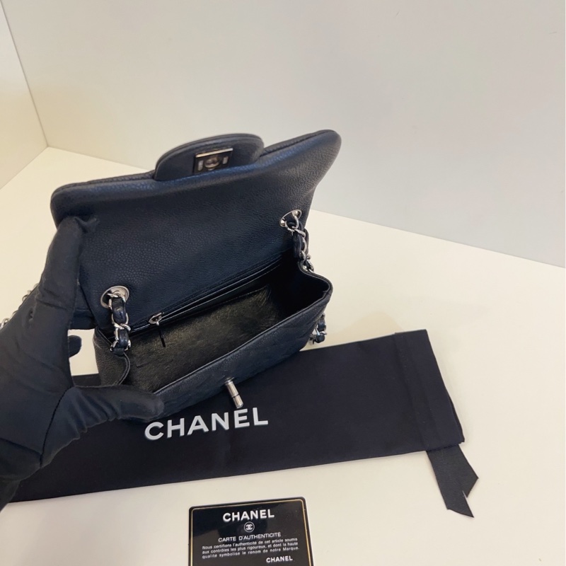【98新🆕】Chanel 黑銀魚子醬CF方胖子斜挎手提包-8