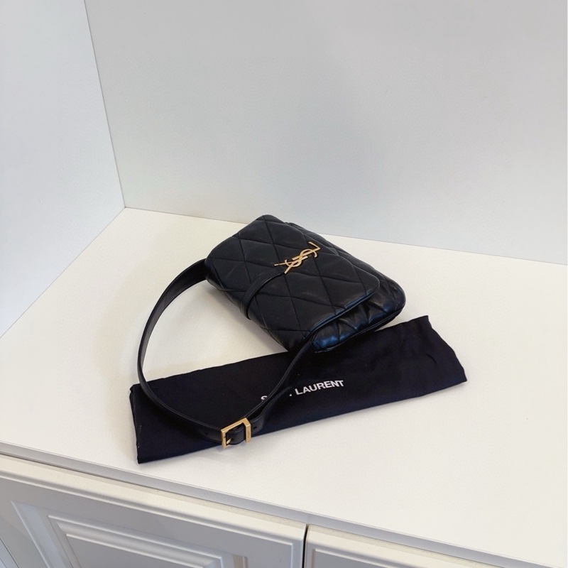 【99新🆕】YSL E57黑金Hobo 三角幾何菱格泡芙腋下包 小號 small 什單肩包-4