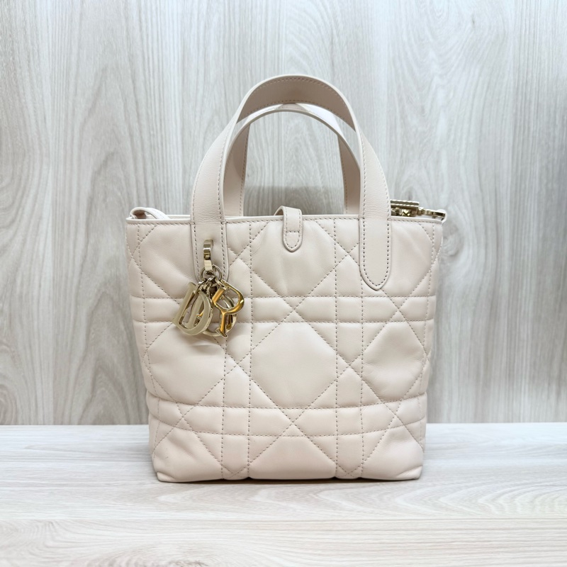 DIOR砂岩粉籐格紋小牛皮Toujours直式小型托特包M2835OSNW-1