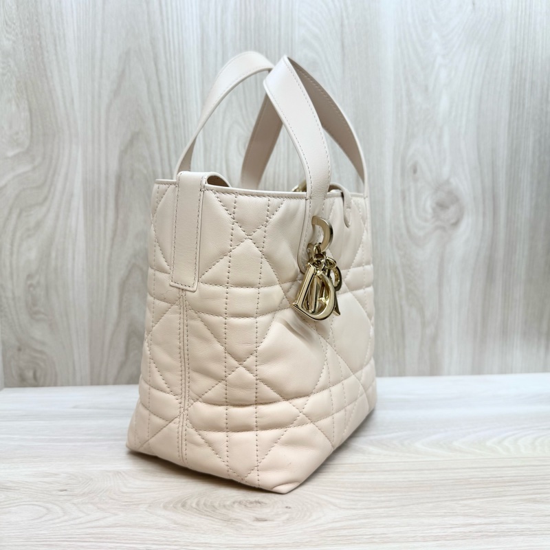 DIOR砂岩粉籐格紋小牛皮Toujours直式小型托特包M2835OSNW-4