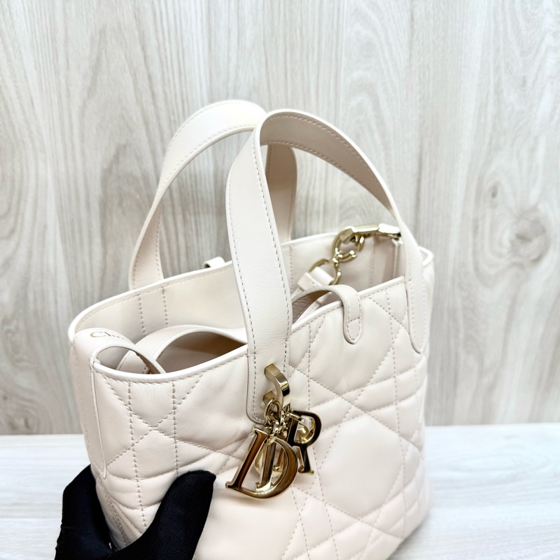 DIOR砂岩粉籐格紋小牛皮Toujours直式小型托特包M2835OSNW-9