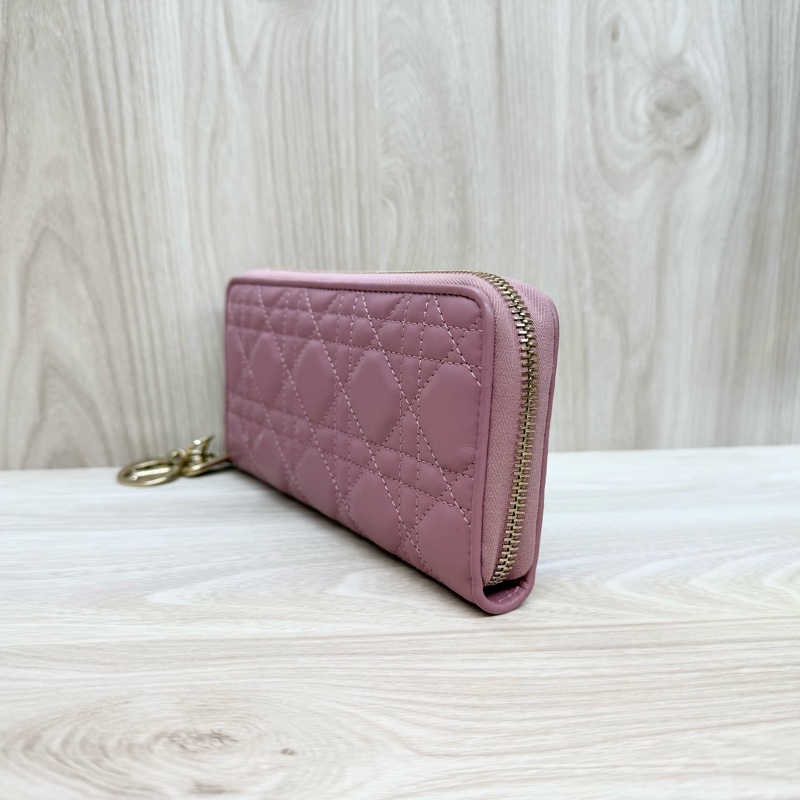 DIOR粉紫色籐格紋羊皮Lady Dior Voyageur長夾S0007ONMJ-2