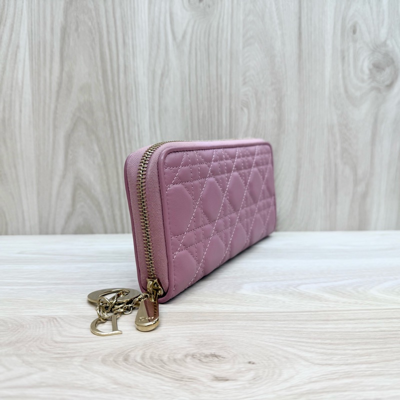 DIOR粉紫色籐格紋羊皮Lady Dior Voyageur長夾S0007ONMJ-3