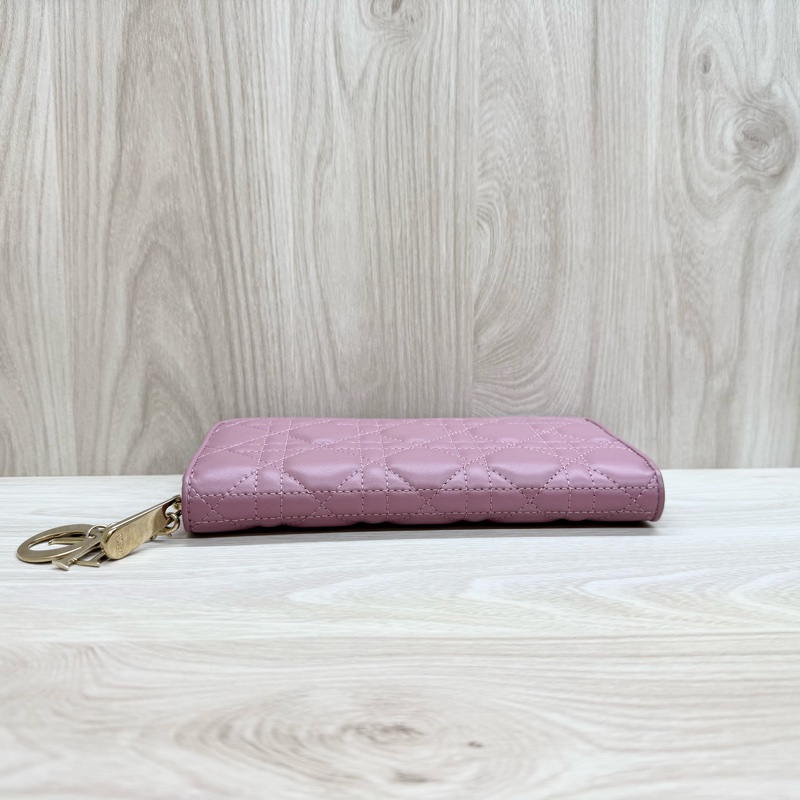 DIOR粉紫色籐格紋羊皮Lady Dior Voyageur長夾S0007ONMJ-5