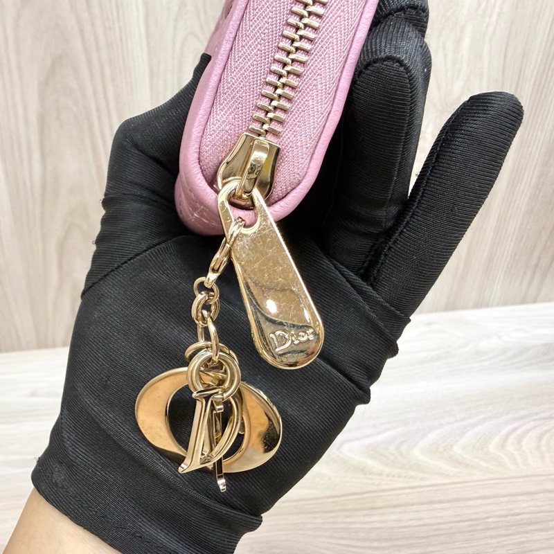 DIOR粉紫色籐格紋羊皮Lady Dior Voyageur長夾S0007ONMJ-16