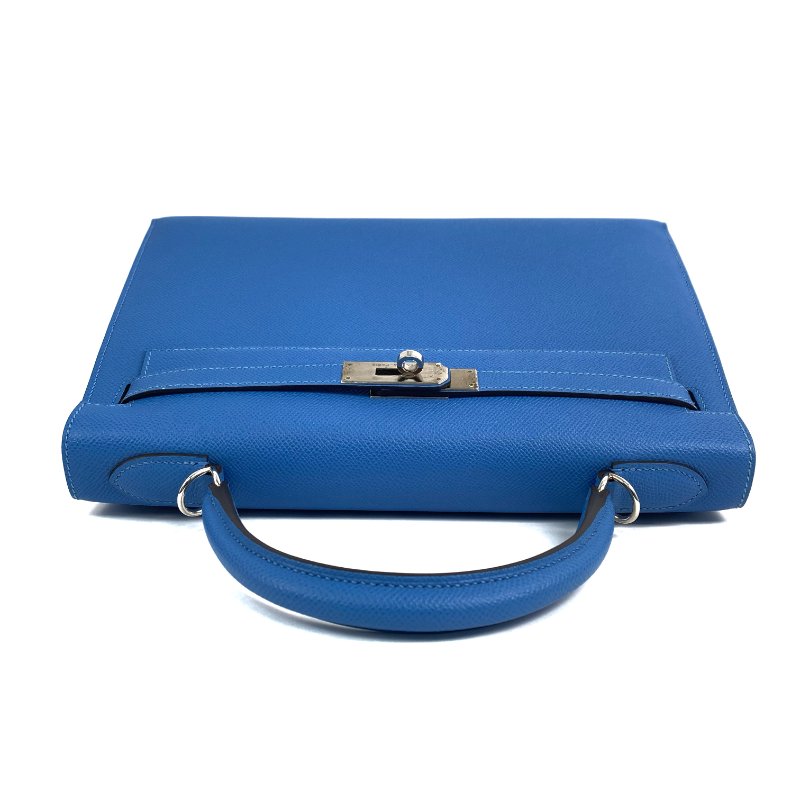 △ Hermes 愛馬仕 2T Bleu Paradis Epsom Calfskin Palladium Plated Metal Kelly 32 2 Way Bag Stamp T 天堂藍色壓紋小牛皮鍍鈀金屬兩用袋T刻 - 257028934-6