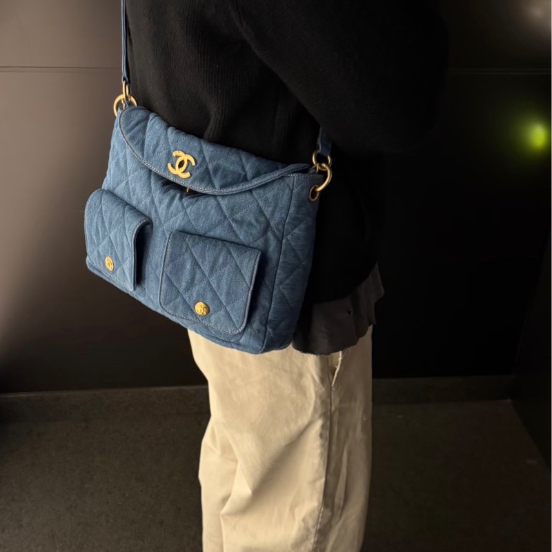 香奈兒Chanel 𝟤𝟧ᴘ牛仔單寧金嬉皮包ʜᴏʙᴏ小號/全新閒置-10