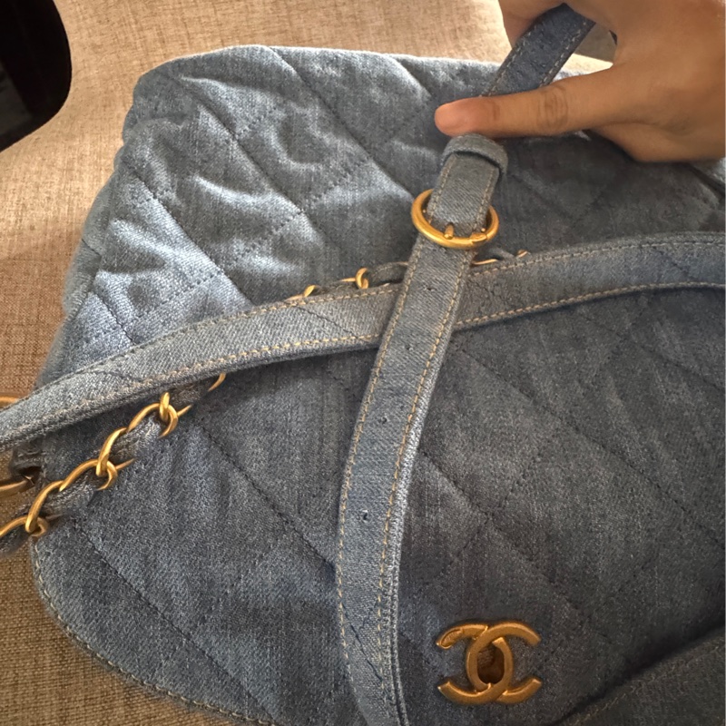 香奈兒Chanel 𝟤𝟧ᴘ牛仔單寧金嬉皮包ʜᴏʙᴏ小號/全新閒置-18