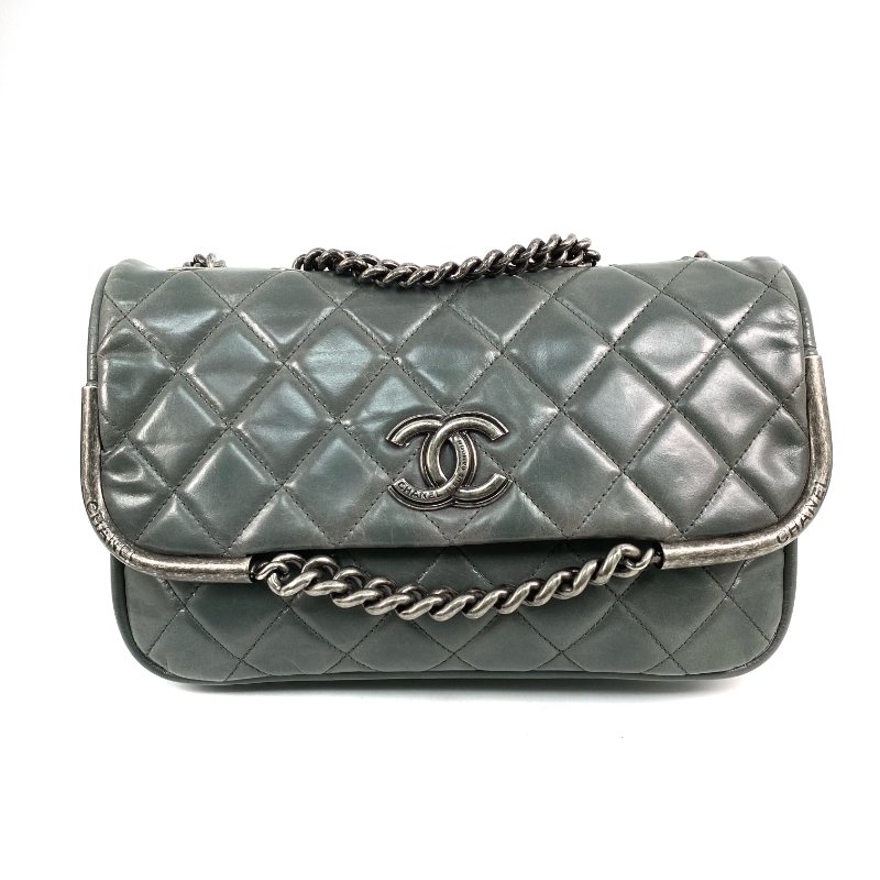 △ Chanel 香奈兒 Gray Green Calfskin Ruthenium-Finish Metal Chain Shoulder Bag No.18 灰綠色小牛皮鍍釕金屬鏈條肩背袋 No.18 -267001039-1