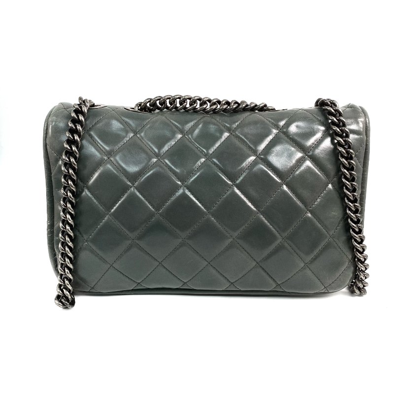 △ Chanel 香奈兒 Gray Green Calfskin Ruthenium-Finish Metal Chain Shoulder Bag No.18 灰綠色小牛皮鍍釕金屬鏈條肩背袋 No.18 -267001039-2