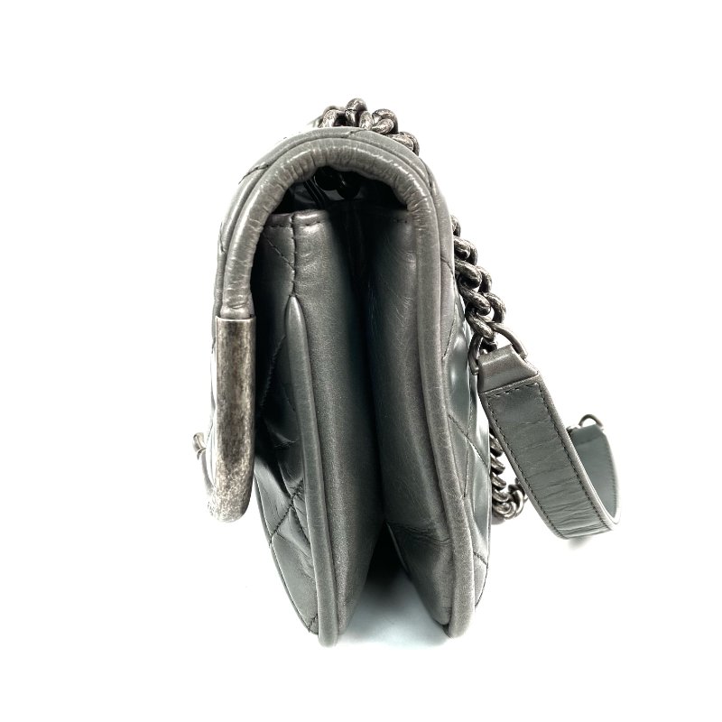 △ Chanel 香奈兒 Gray Green Calfskin Ruthenium-Finish Metal Chain Shoulder Bag No.18 灰綠色小牛皮鍍釕金屬鏈條肩背袋 No.18 -267001039-3