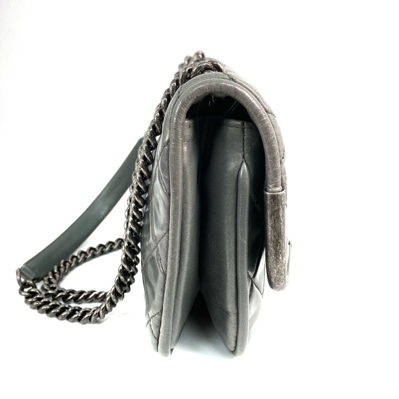 △ Chanel 香奈兒 Gray Green Calfskin Ruthenium-Finish Metal Chain Shoulder Bag No.18 灰綠色小牛皮鍍釕金屬鏈條肩背袋 No.18 -267001039-4