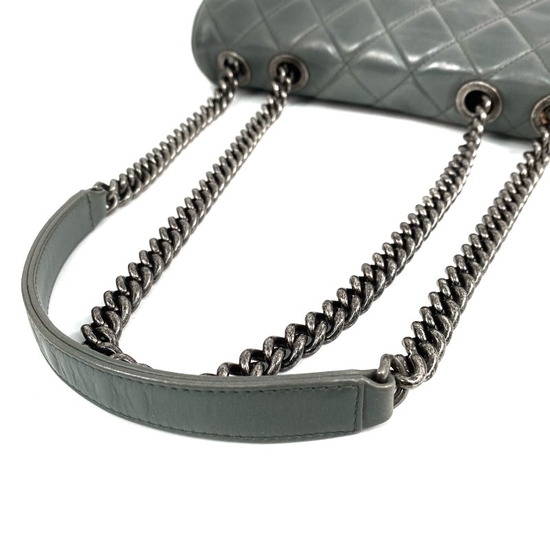 △ Chanel 香奈兒 Gray Green Calfskin Ruthenium-Finish Metal Chain Shoulder Bag No.18 灰綠色小牛皮鍍釕金屬鏈條肩背袋 No.18 -267001039-7